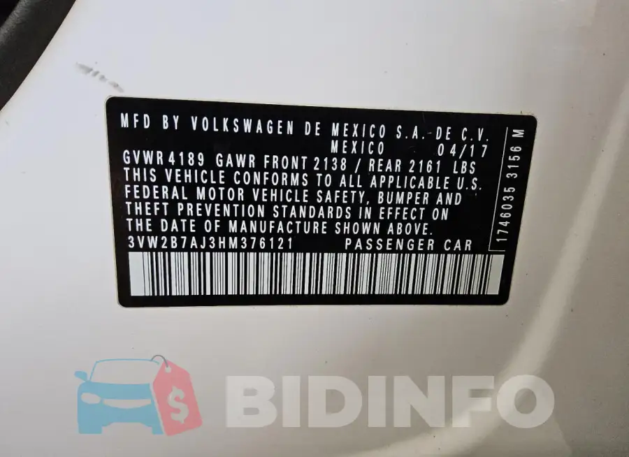 3VW2B7AJ3HM376121 Photo# 12
