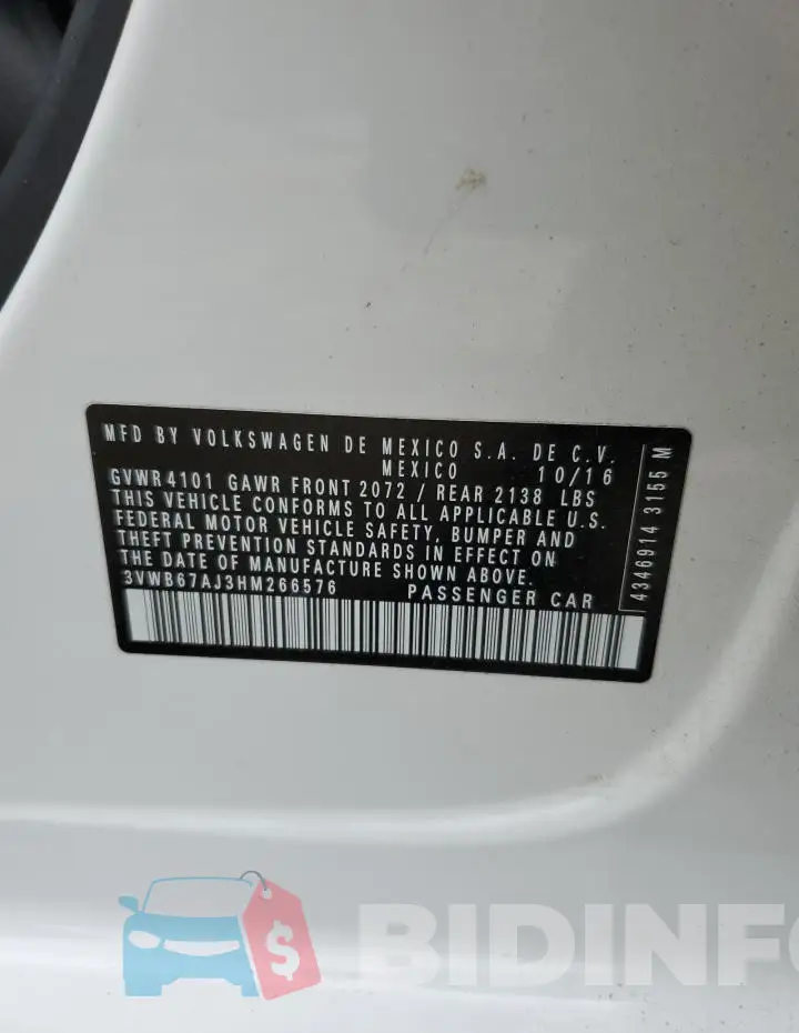 3VWB67AJ3HM266576 Photo# 13