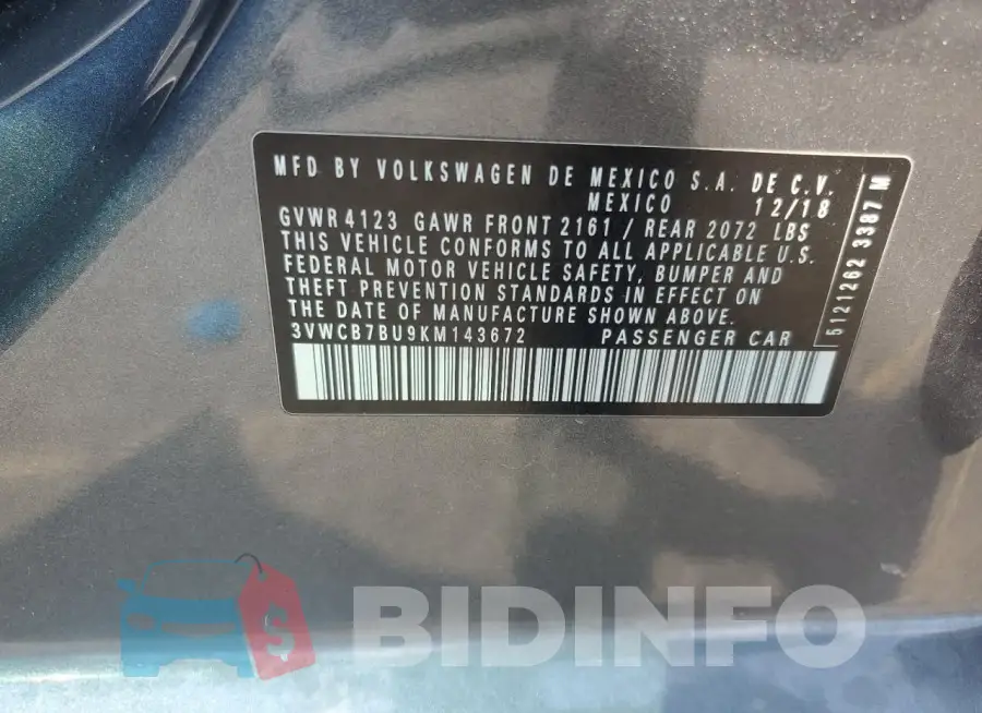 3VWCB7BU9KM143672 Photo# 12