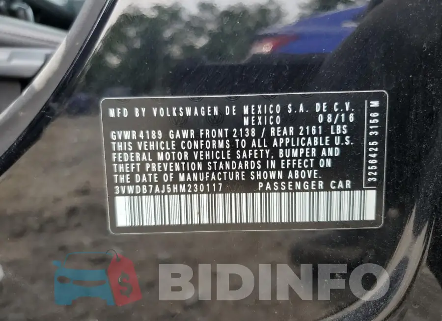 3VWDB7AJ5HM230117 Photo# 12