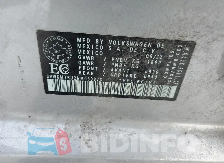 3VWGM7BU2NM030873 Photo# 12