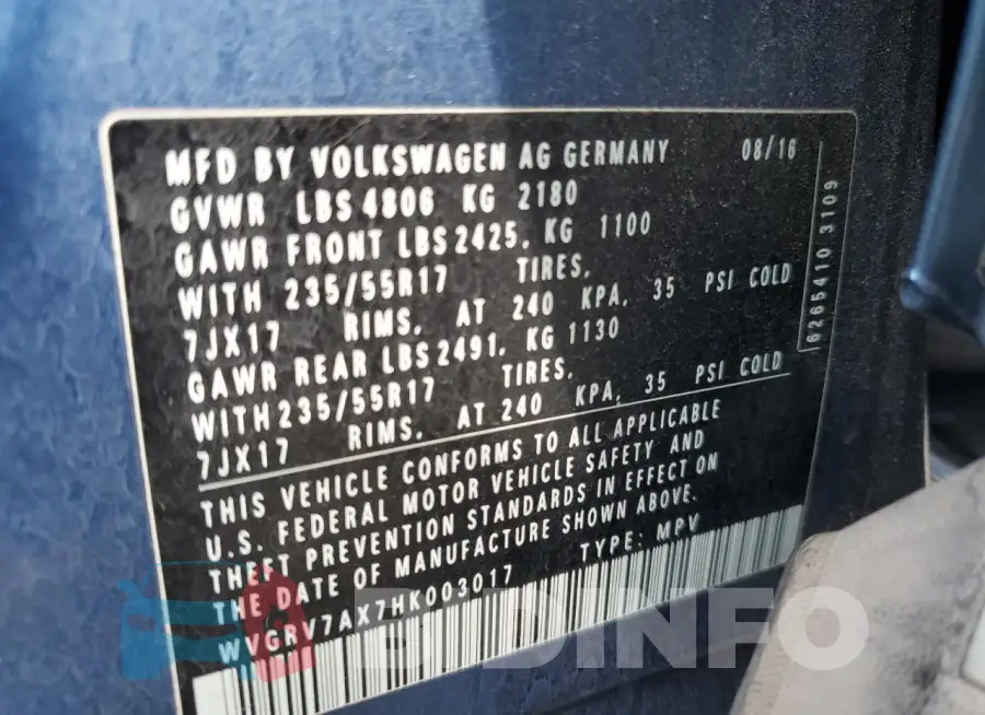 WVGRV7AX7HK003017 Photo# 14