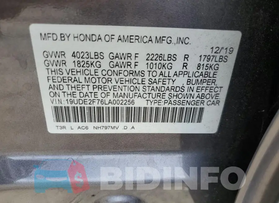 19UDE2F76LA002256 Photo# 12