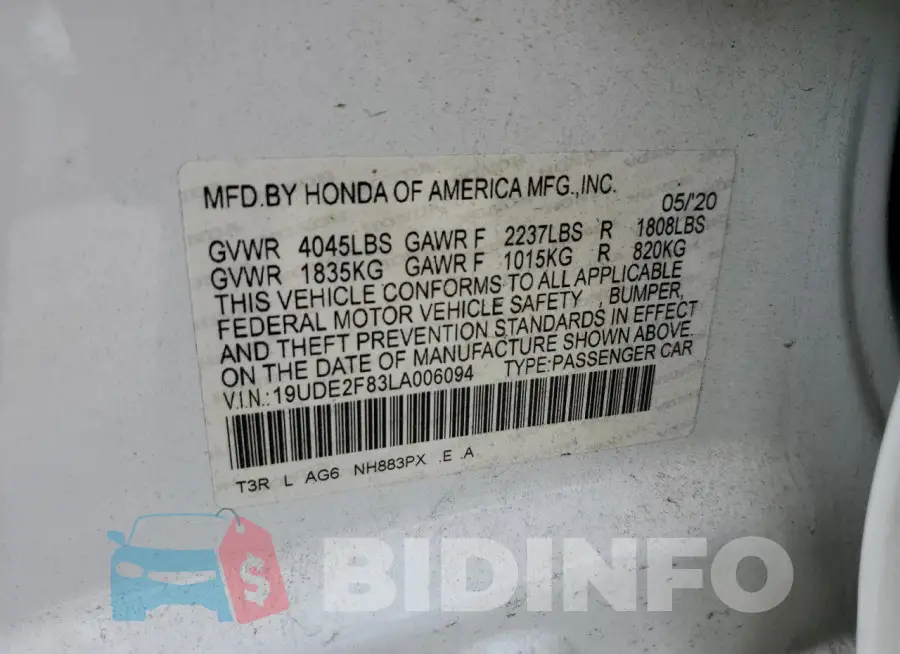 19UDE2F83LA006094 Photo# 12