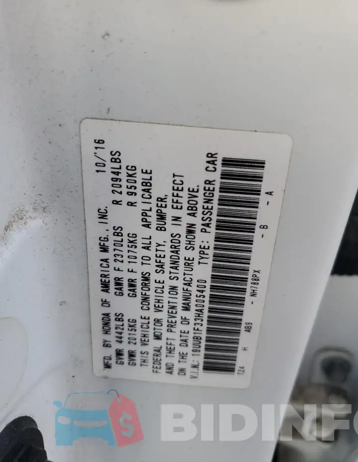 19UUB1F33HA005400 Photo# 12