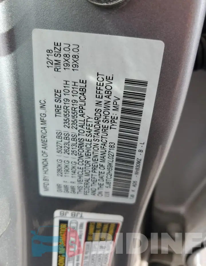 5J8TC2H59KL027183 Photo# 13