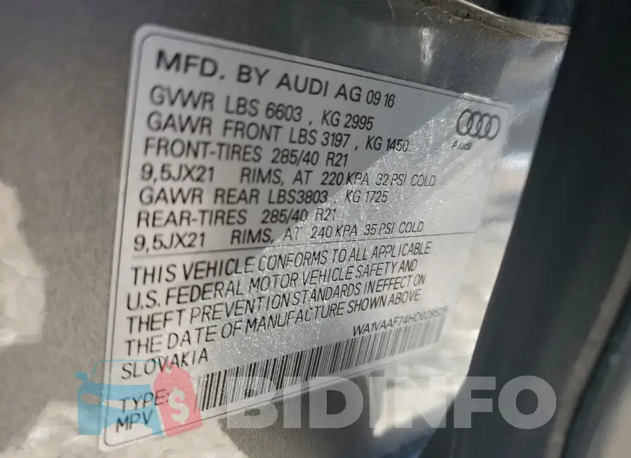 WA1VAAF74HD028525 Photo# 13