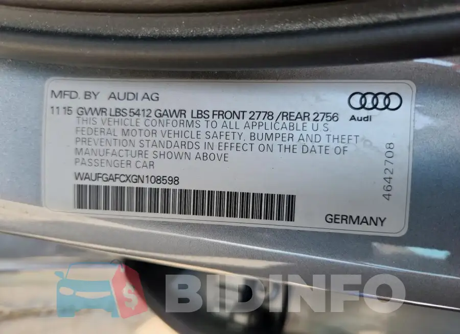 WAUFGAFCXGN108598 Photo# 12