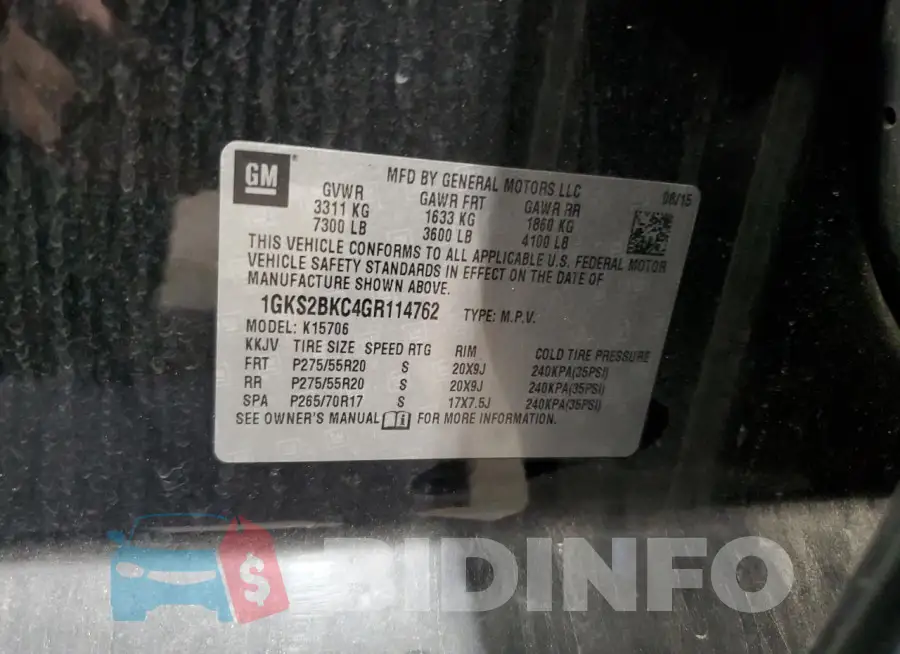 1GKS2BKC4GR114762 Photo# 14