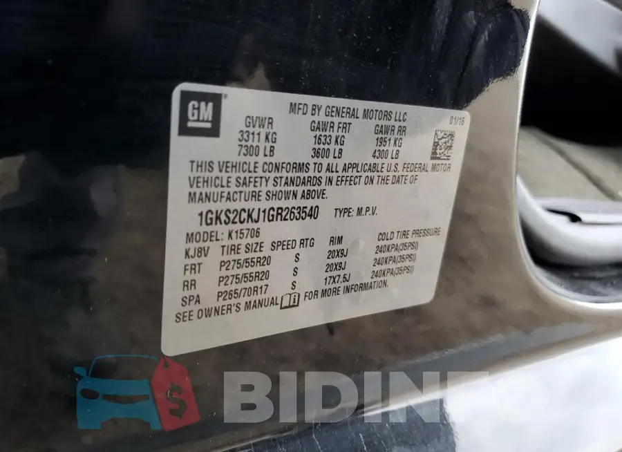 1GKS2CKJ1GR263540 Photo# 13