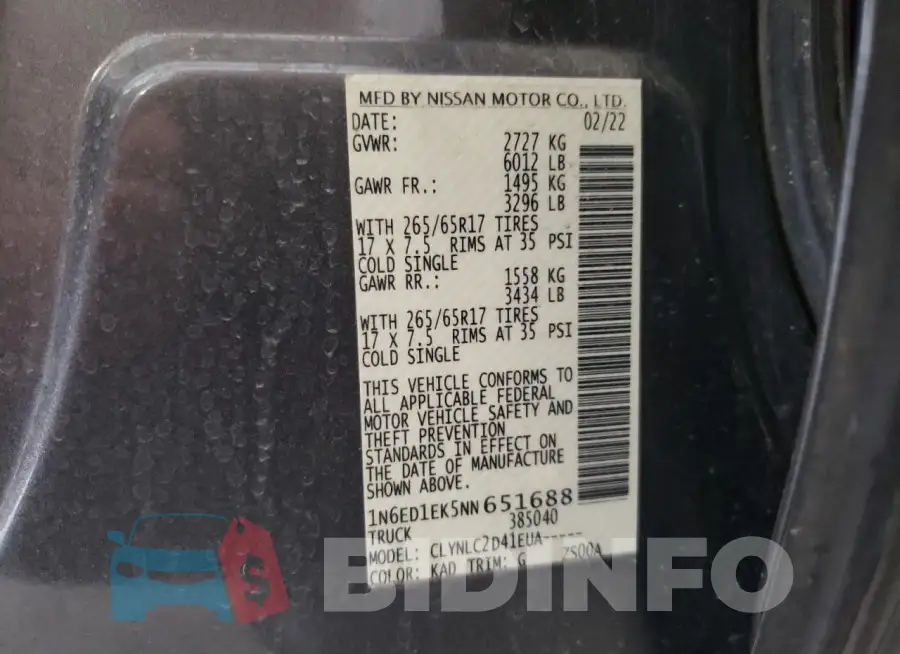1N6ED1EK5NN651688 Photo# 12