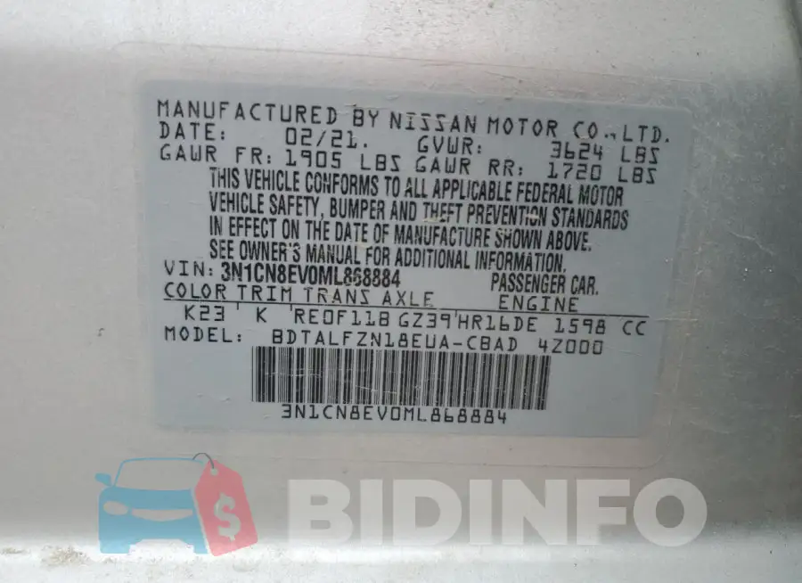 3N1CN8EV0ML868884 Photo# 12