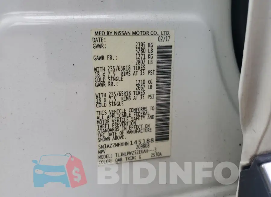 5N1AZ2MHXHN145188 Photo# 13