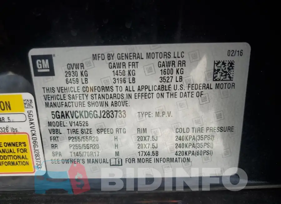 5GAKVCKD6GJ283733 Photo# 13