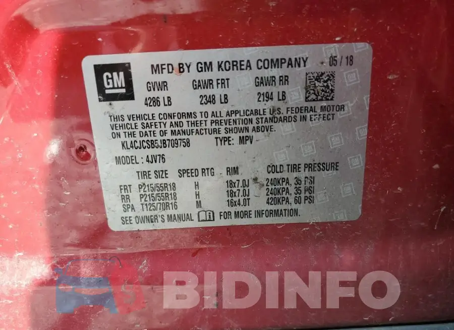 KL4CJCSB5JB709758 Photo# 13