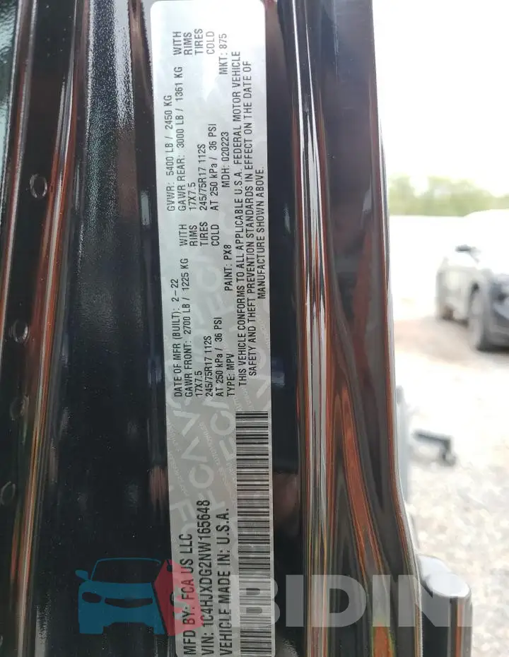 1C4HJXDG2NW165648 Photo# 14