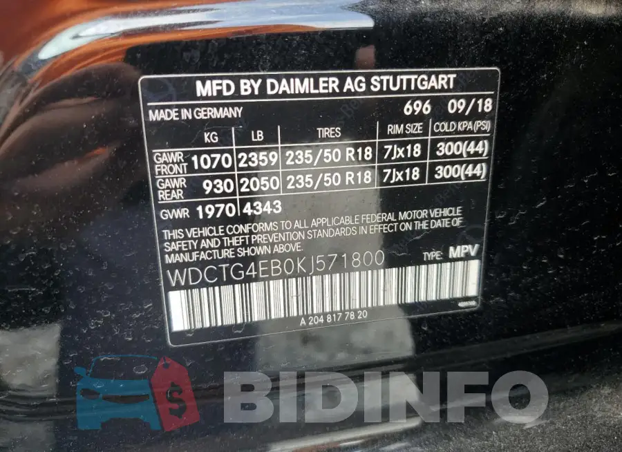 WDCTG4EB0KJ571800 Photo# 13