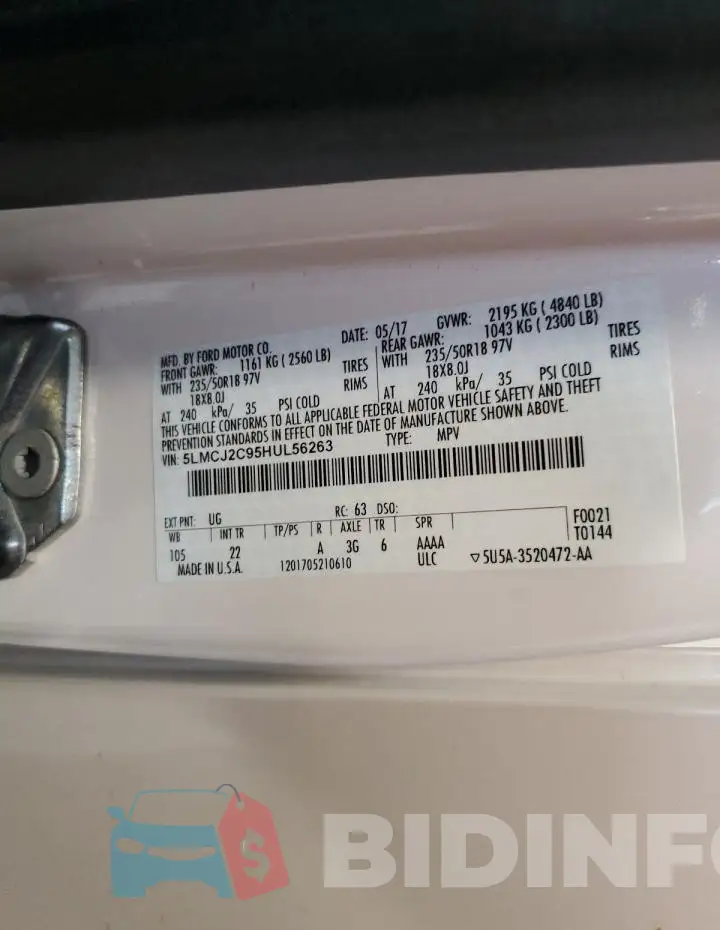 5LMCJ2C95HUL56263 Photo# 13