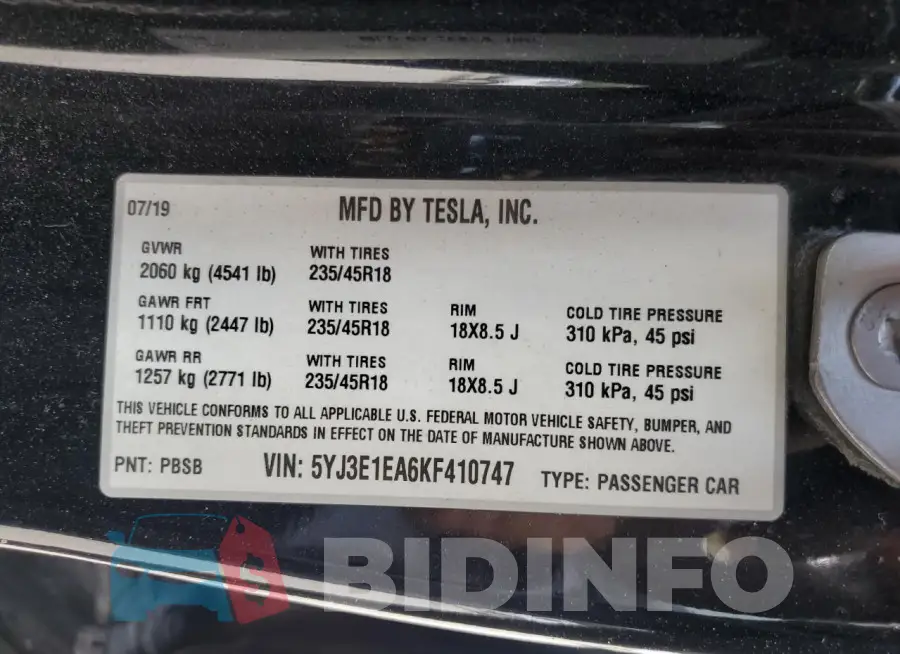 5YJ3E1EA6KF410747 Photo# 13