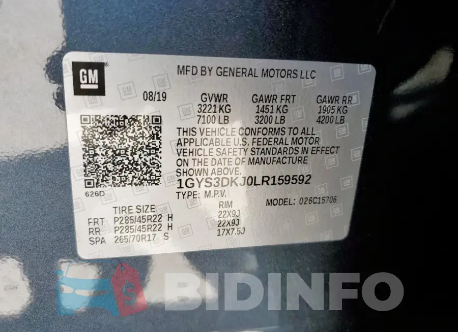 1GYS3DKJ0LR159592 Photo# 13
