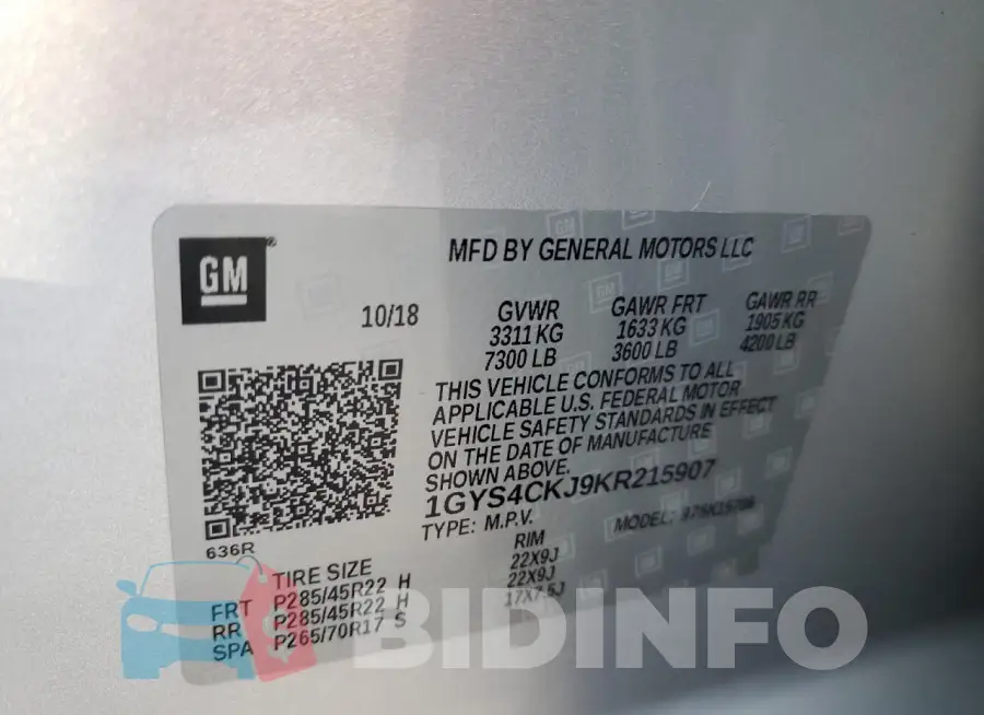 1GYS4CKJ9KR215907 Photo# 14