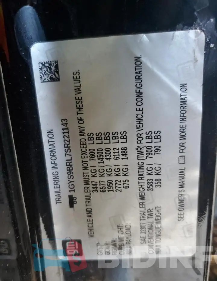 1GYS9BRL7SR221143 Photo# 12