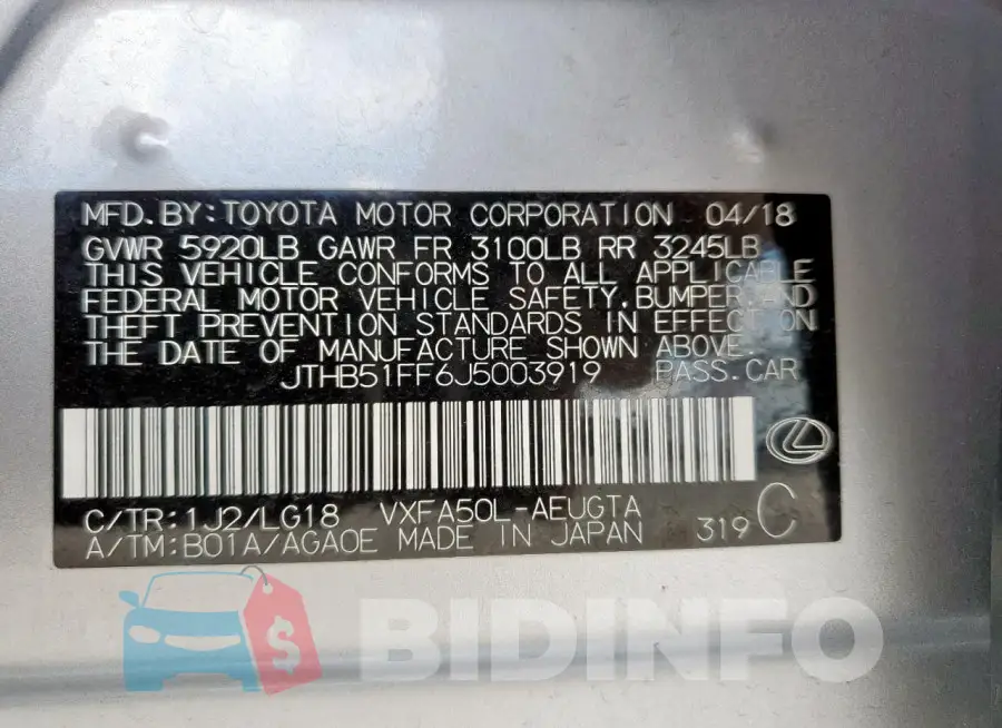 JTHB51FF6J5003919 Photo# 12
