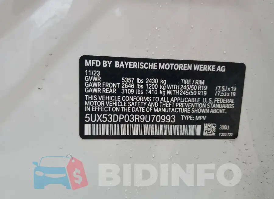 5UX53DP03R9U70993 Photo# 14