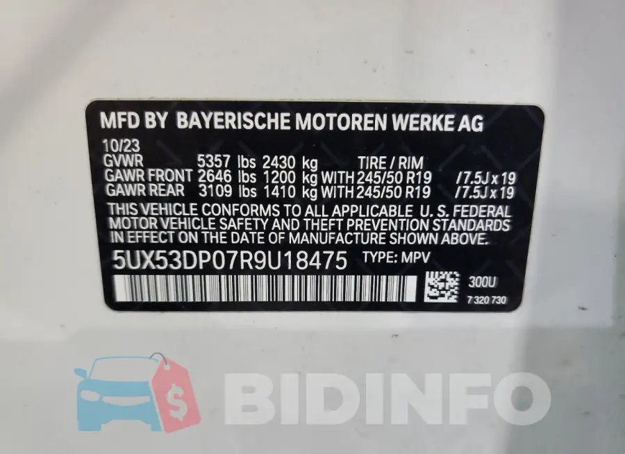 5UX53DP07R9U18475 Photo# 13
