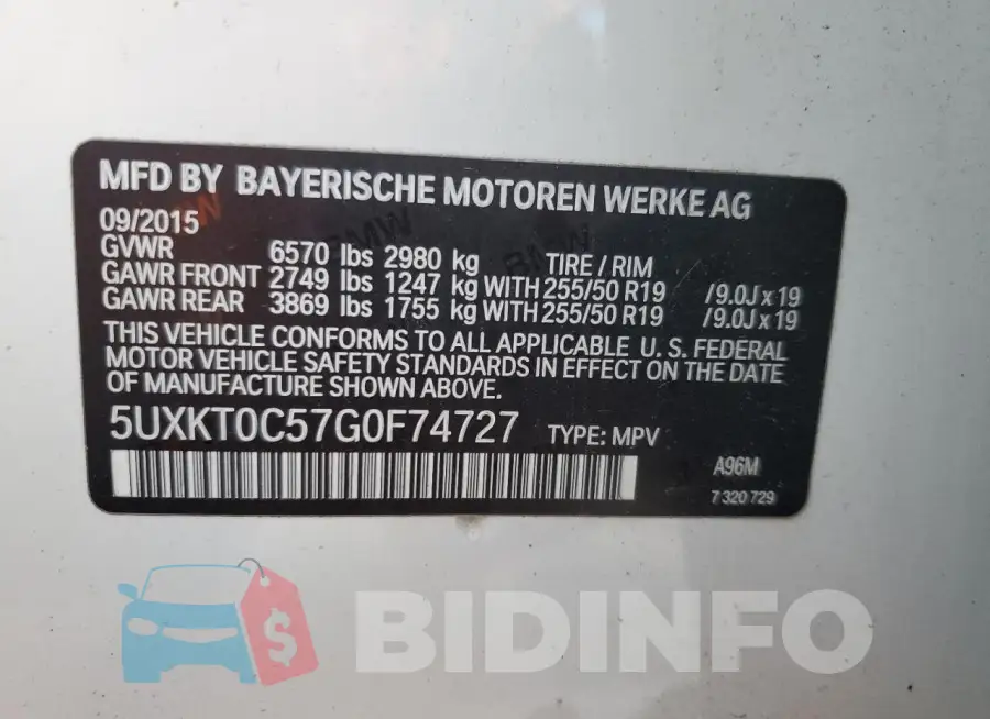 5UXKT0C57G0F74727 Photo# 13