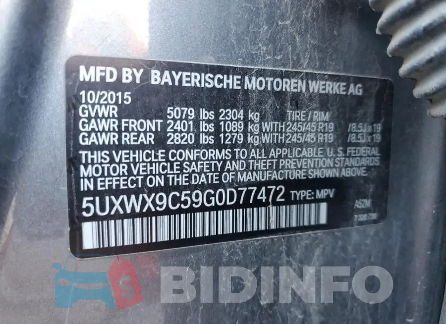 5UXWX9C59G0D77472 Photo# 13