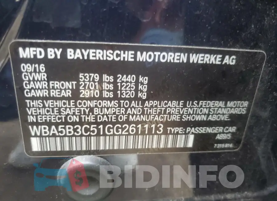 WBA5B3C51GG261113 Photo# 12