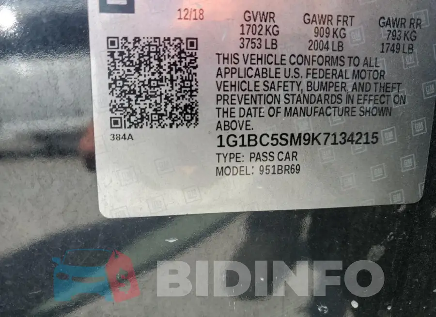 1G1BC5SM9K7134215 Photo# 12