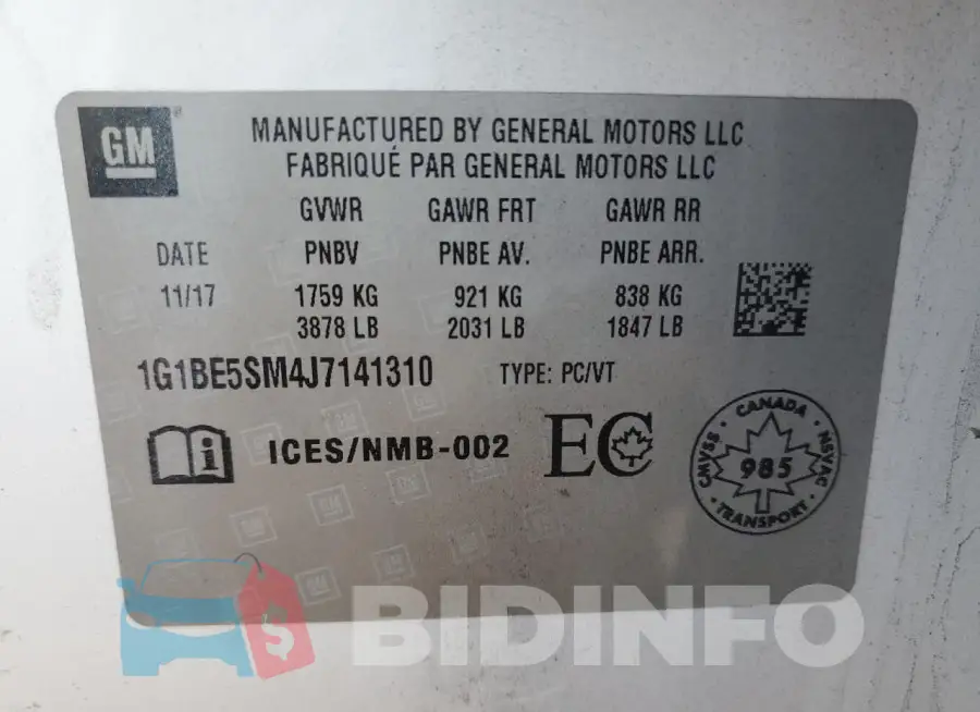 1G1BE5SM4J7141310 Photo# 12