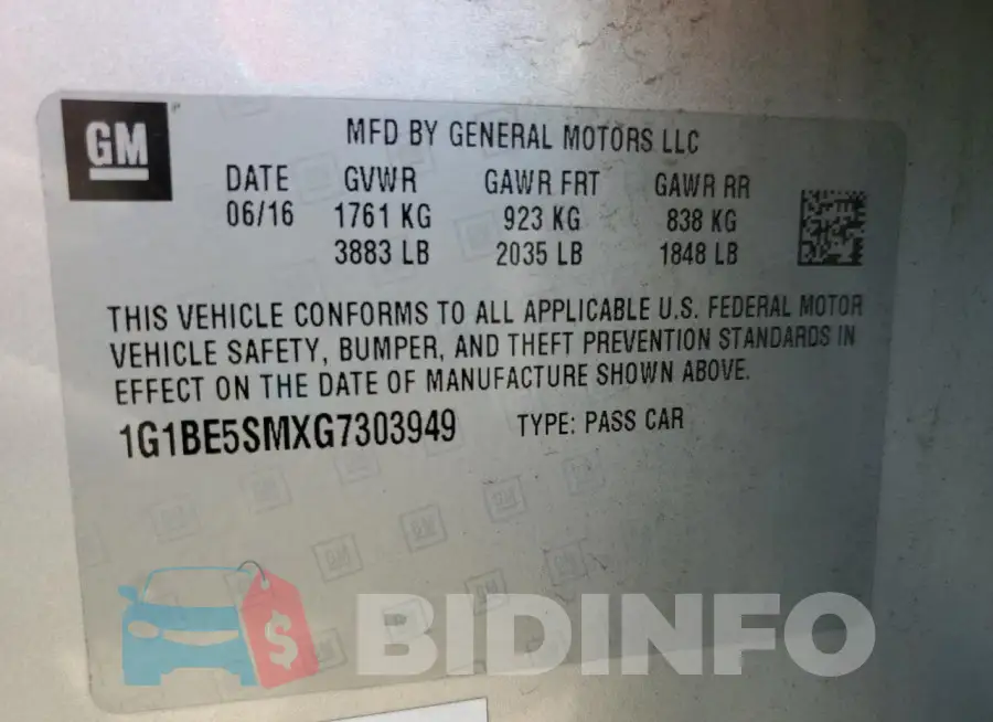 1G1BE5SMXG7303949 Photo# 13