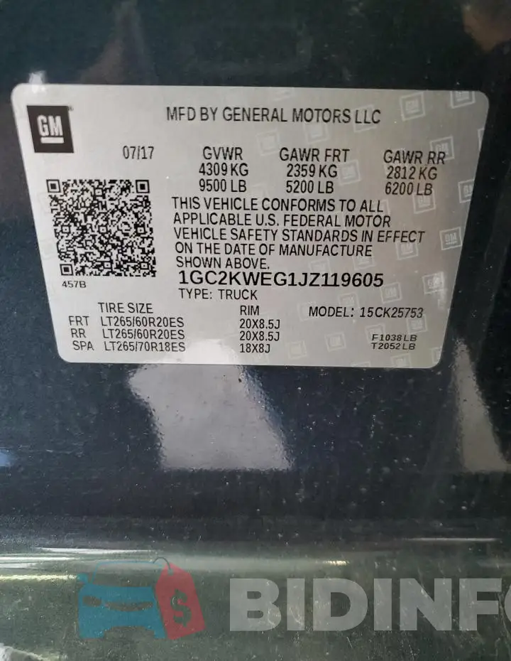 1GC2KWEG1JZ119605 Photo# 12