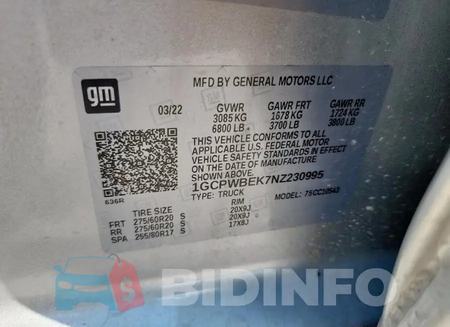 1GCPWBEK7NZ230995 Photo# 12