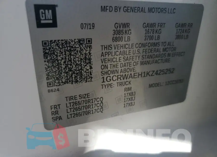 1GCRWAEH1KZ425252 Photo# 12