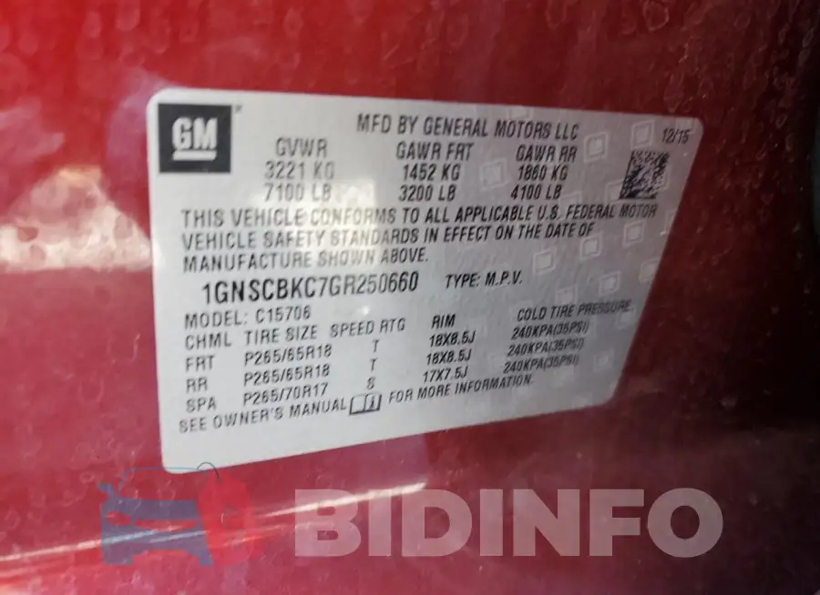1GNSCBKC7GR250660 Photo# 13