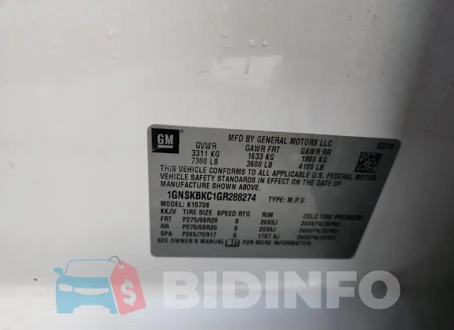 1GNSKBKC1GR288274 Photo# 13