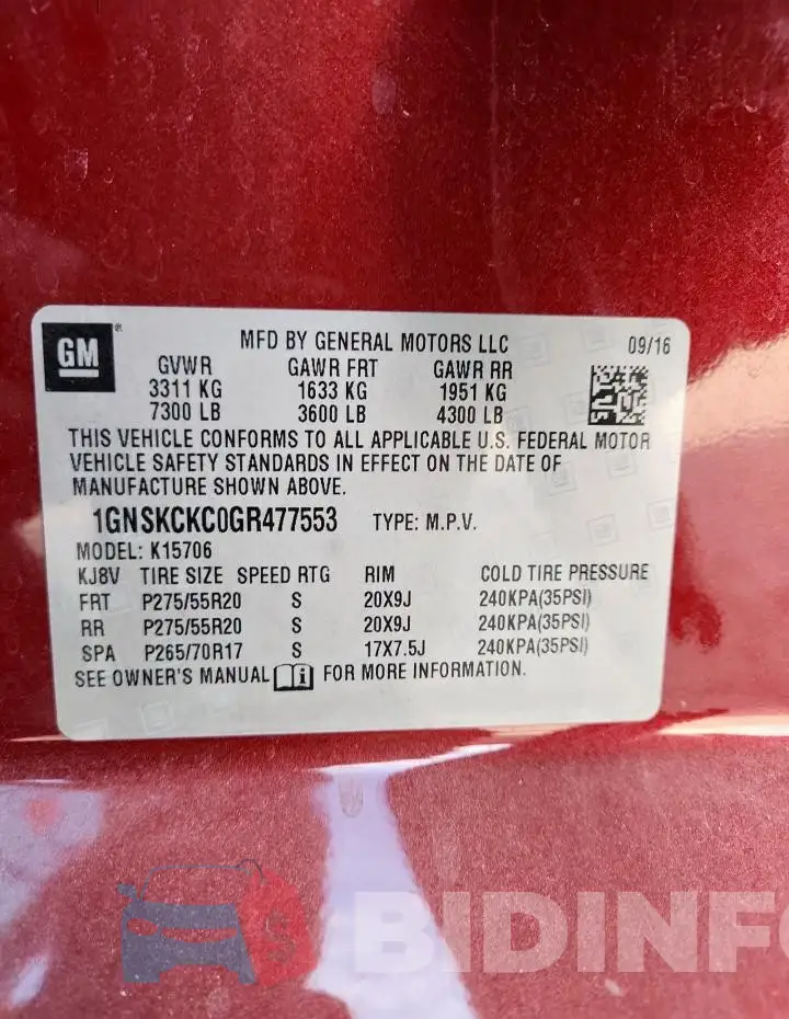1GNSKCKC0GR477553 Photo# 13