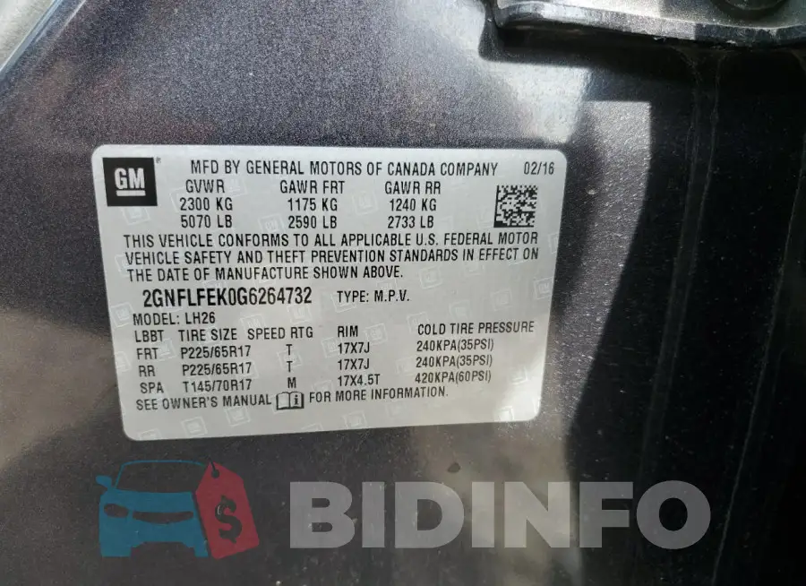 2GNFLFEK0G6264732 Photo# 13