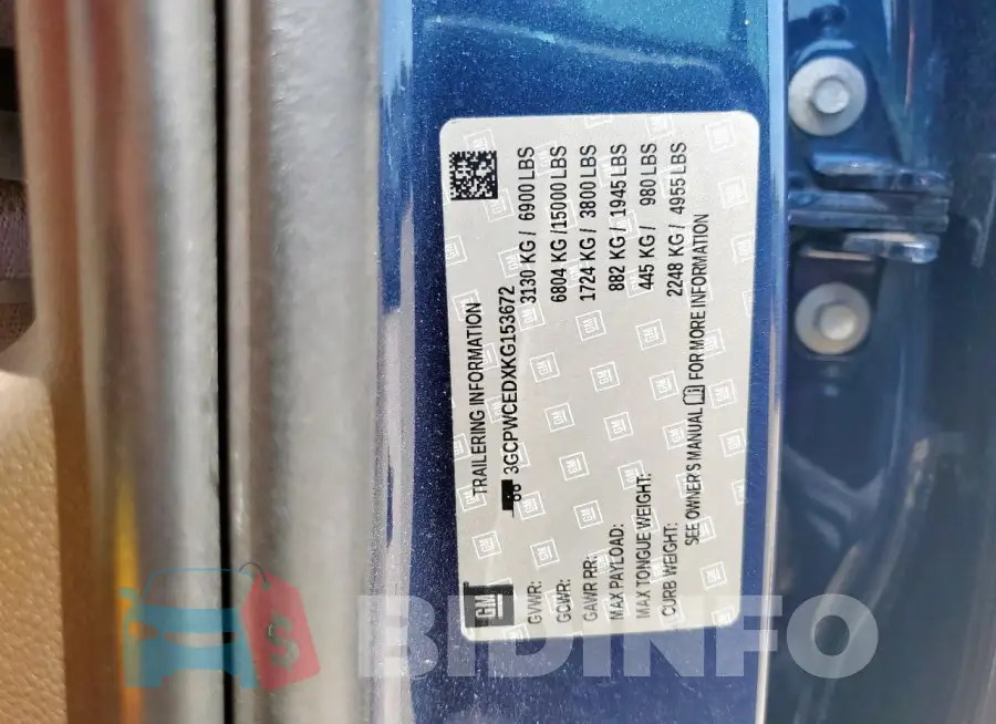 3GCPWCEDXKG153672 Photo# 12