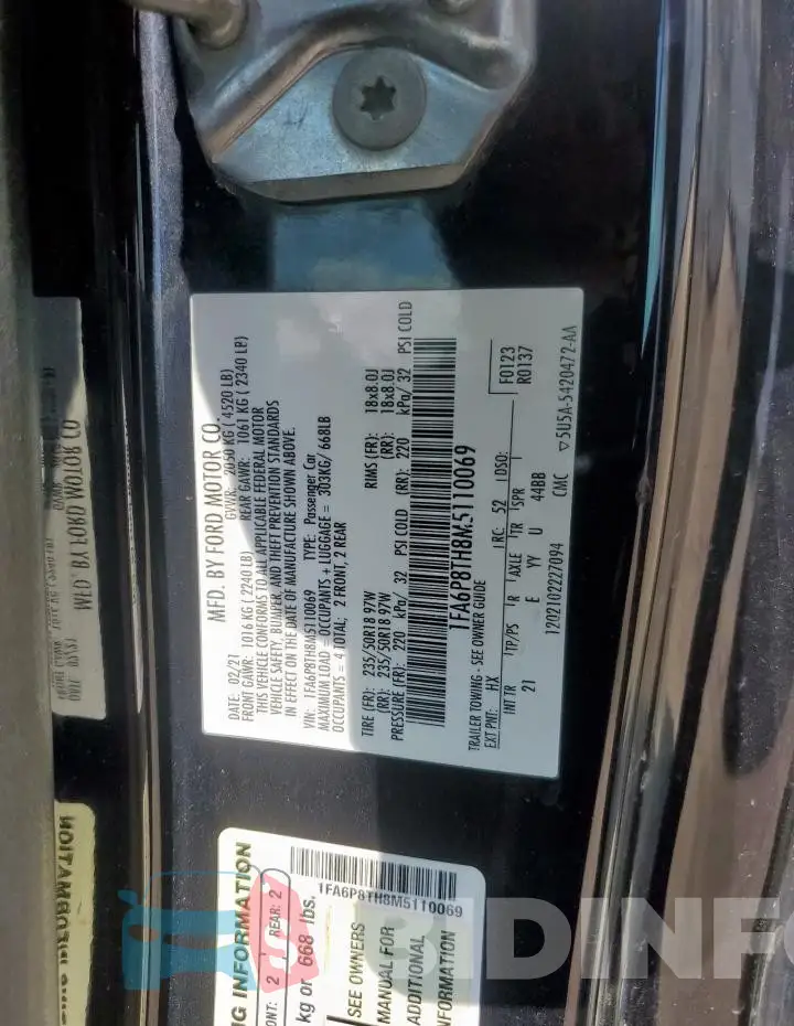 1FA6P8TH8M5110069 Photo# 13