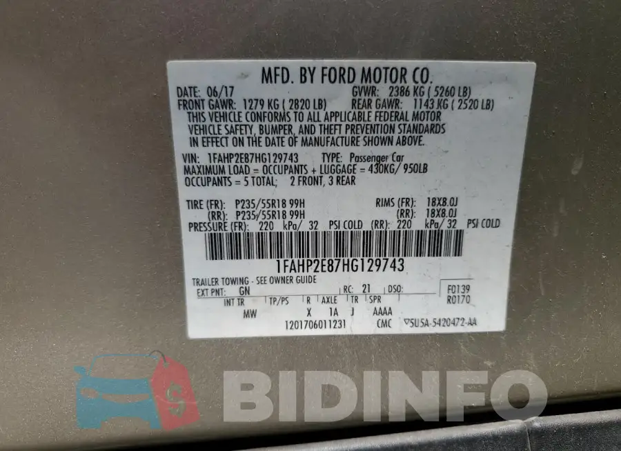 1FAHP2E87HG129743 Photo# 13