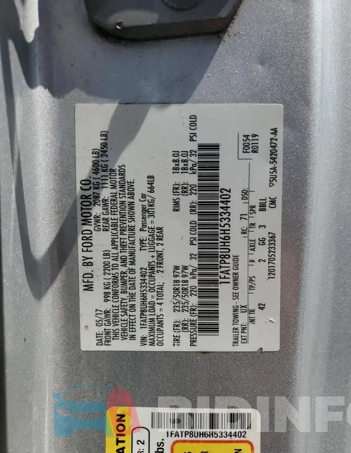 1FATP8UH6H5334402 Photo# 12