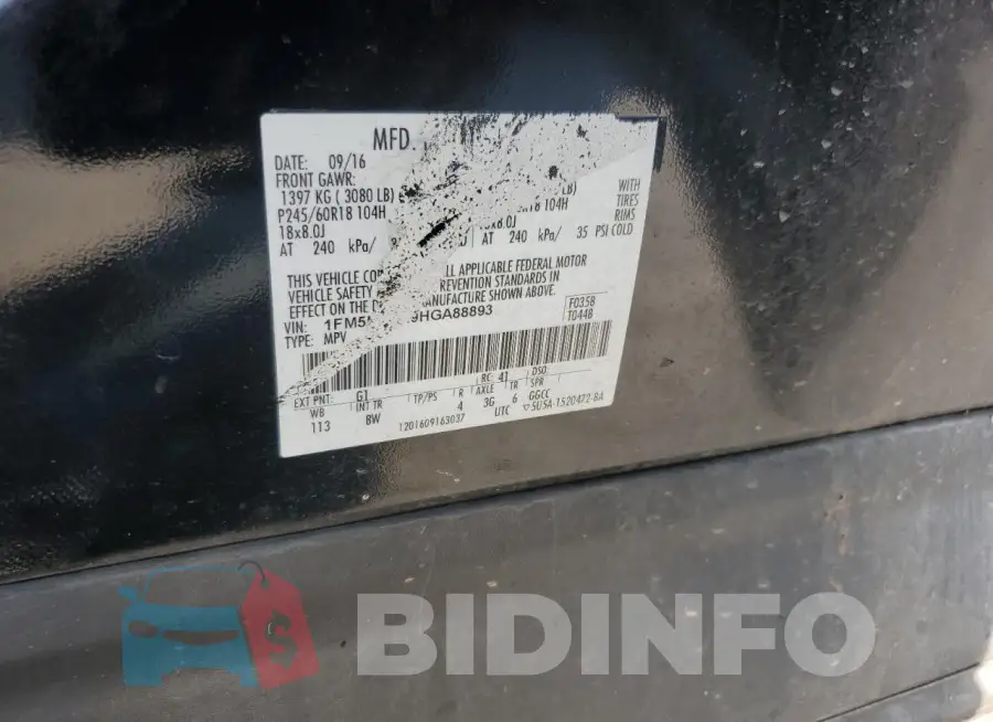 1FM5K7DH9HGA88893 Photo# 13