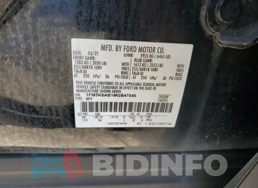 1FM5K8AB1MGB47046 Photo# 13