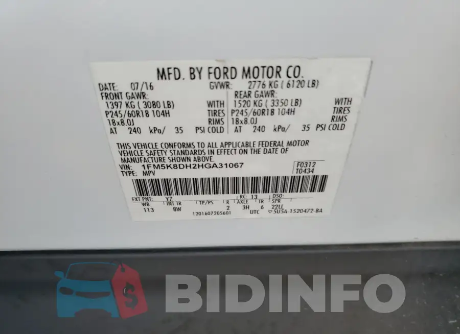 1FM5K8DH2HGA31067 Photo# 13