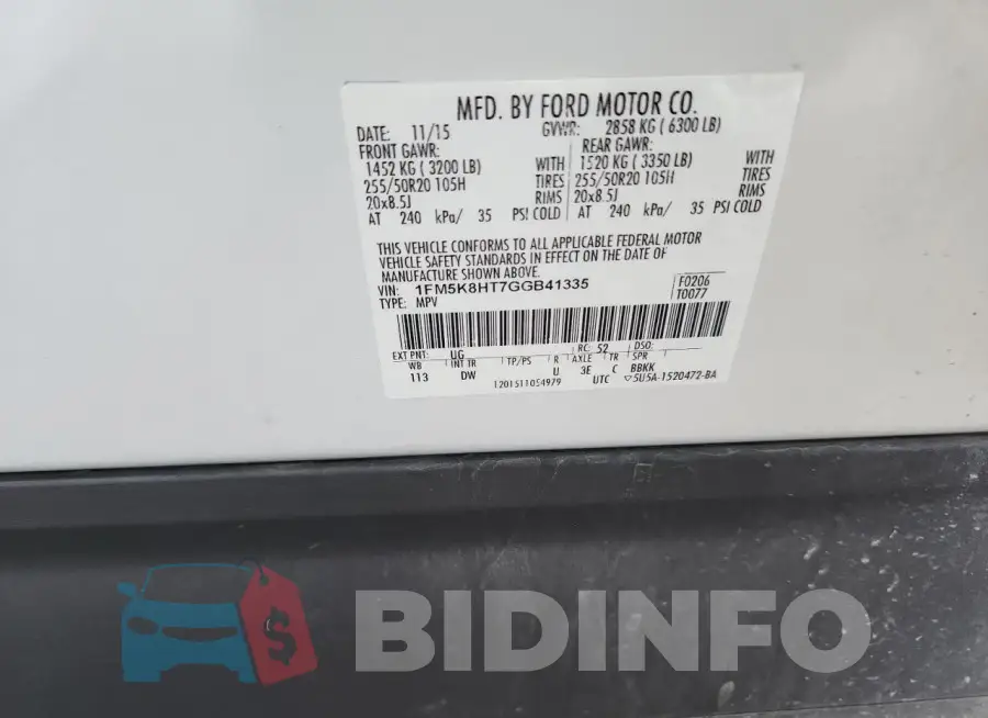 1FM5K8HT7GGB41335 Photo# 14